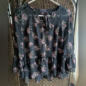 american eagle outfitters sheer black floral print top